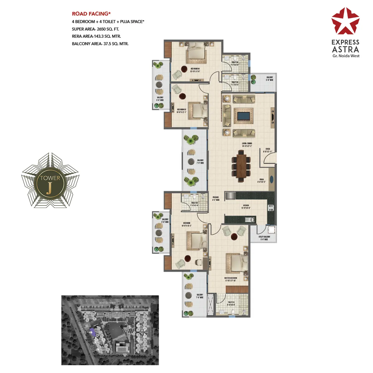 Express Astra 4 BHK + 4T + Puja Rooms| 2650 Sq.Ft